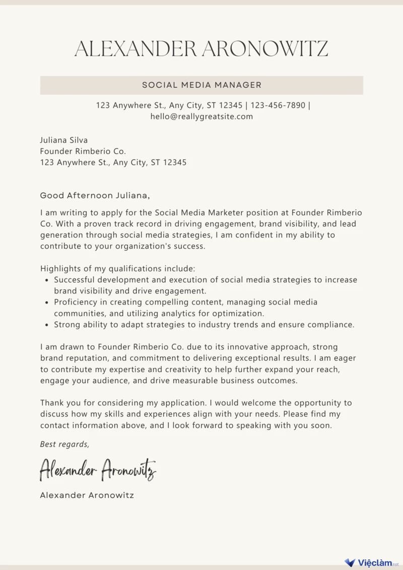Cách viết Cover Letter Tiếng Anh chuyên nghiệp gây ấn tượng Những mẫu Cover Letter bằng tiếng Anh phù hợp với từng ngành nghề