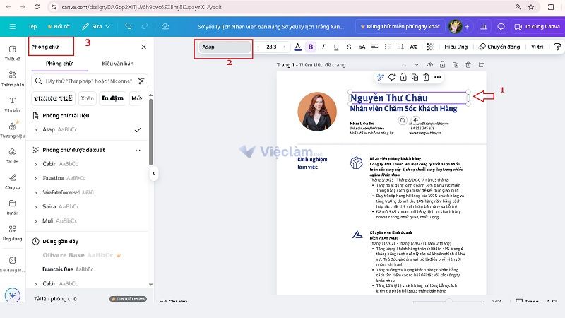 Hướng dẫn cách làm CV trên Canva tạo ấn tượng và chuyên nghiệp Cách điều chỉnh font chữ khi làm CV trên Canva