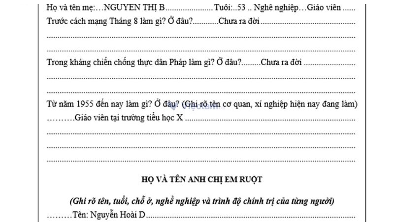 Sơ yếu lý lịch gồm những gì? Cách trình bày sơ yếu lý lịch chuẩn nhất 2025 Mục thông tin thân nhân trong sơ yếu lý lịch.