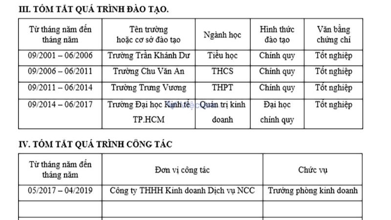 Sơ yếu lý lịch gồm những gì? Cách trình bày sơ yếu lý lịch chuẩn nhất 2025 Mục Học vấn và chuyên môn trong sơ yếu lý lịch.