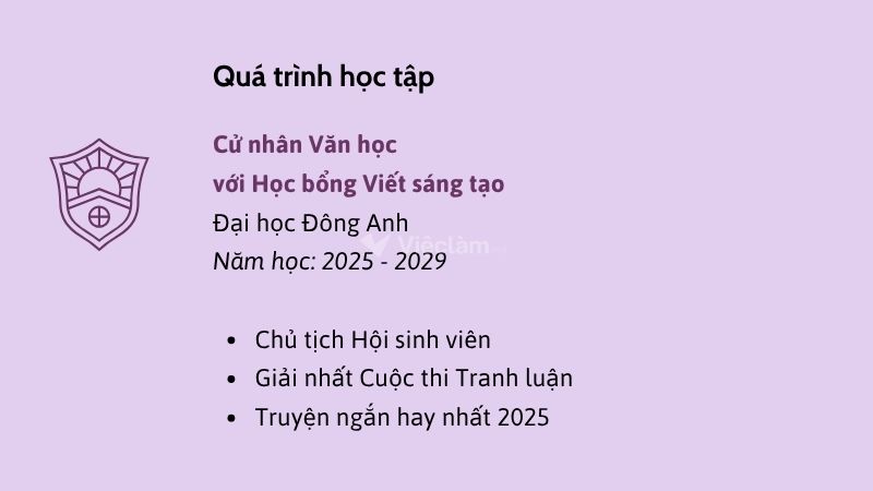 Cách viết CV cho sinh viên năm nhất hiệu quả Quá trình học tập