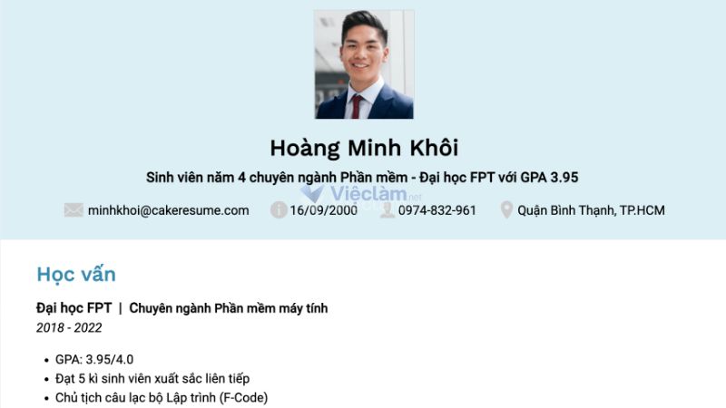 Thông tin cá nhân trong CV xin thực tập
