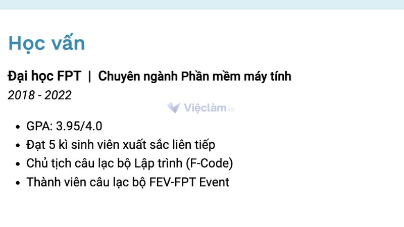 Cách viết trình độ học vấn trong CV thực tập