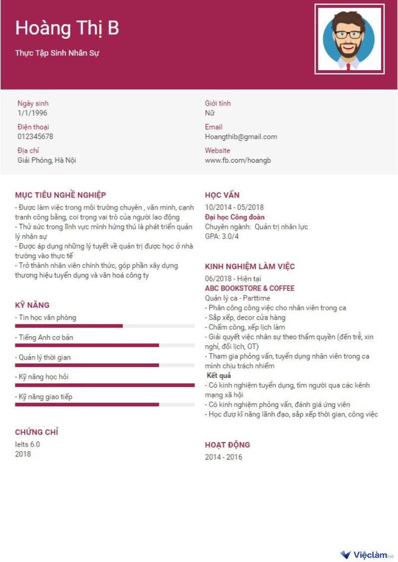 CV thực tập sinh ngành Nhân sự
