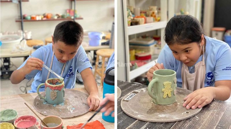 Top 12 địa chỉ workshop làm gốm TPHCM thú vị, đáng trải nghiệm Khách hàng nhí đang làm gốm tại Spin & Gogh