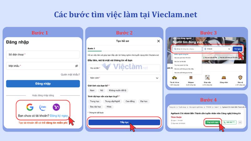 Hướng dẫn các bước tìm việc làm tại Vieclam.net