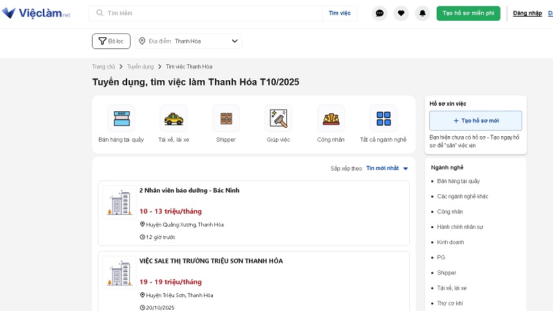 Danh sách các trung tâm giới thiệu việc làm tại Thanh Hóa và thông tin liên hệ Bạn có thể tìm việc làm trên website Vieclam.net ở mục tuyển dụng Thanh Hóa