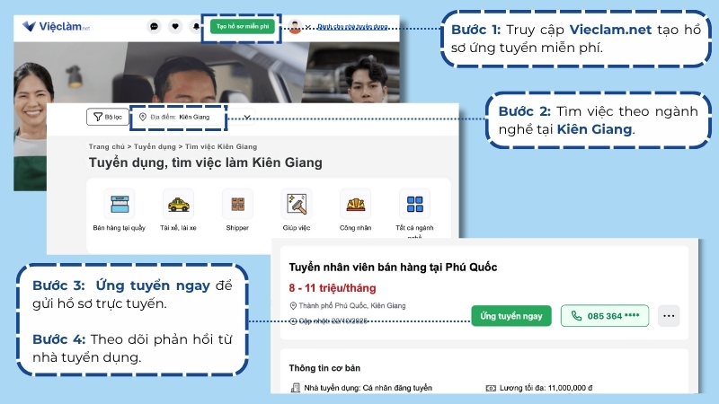 4 bước tìm việc làm Kiên Giang tại Vieclam.net
