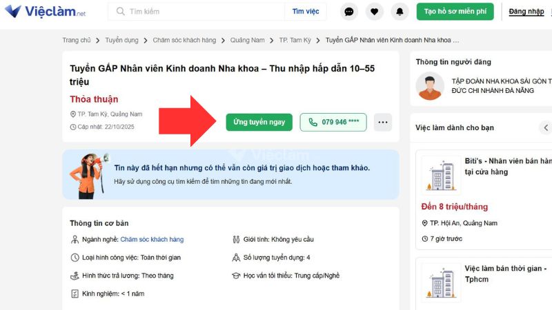 Danh sách các trung tâm giới thiệu việc làm Quảng Nam và thông tin liên hệ nhấn vào "Ứng tuyển ngay" để ứng tuyển vị trí công việc