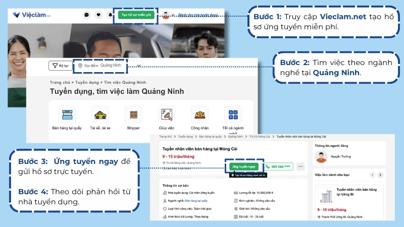 Các bước tìm việc làm Quảng Ninh tại Vieclam.net