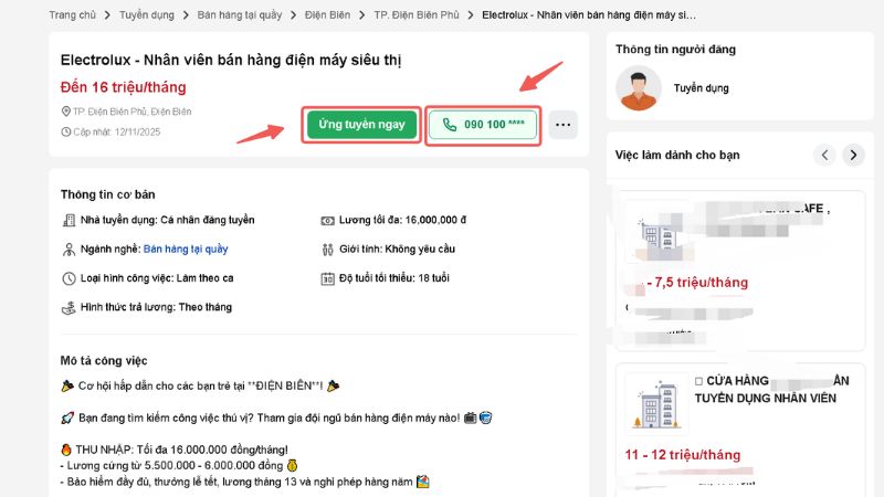 Website Vieclam.net giúp bạn Ứng tuyển ngay hoặc liên hệ trực tiếp với nhà tuyển dụng