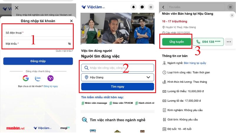 Các bước tìm việc làm trên website Vieclam.net