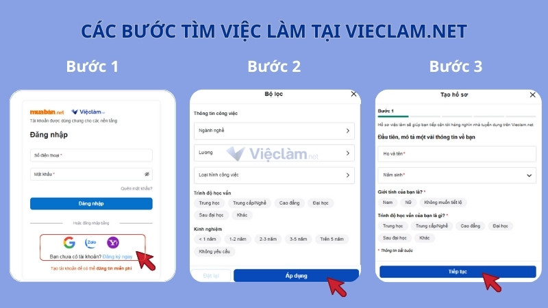 Hướng dẫn các bước tìm việc trên Vieclam.net