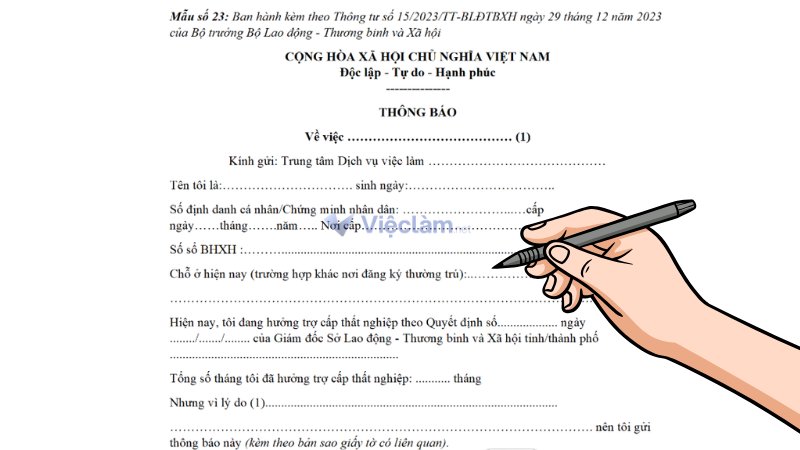 Địa điểm nộp hồ sơ bảo hiểm thất nghiệp tại Quận 12, TP HCM Mẫu đơn số 23 - Thông báo về việc chấm dứt hưởng trợ cấp thất nghiệp