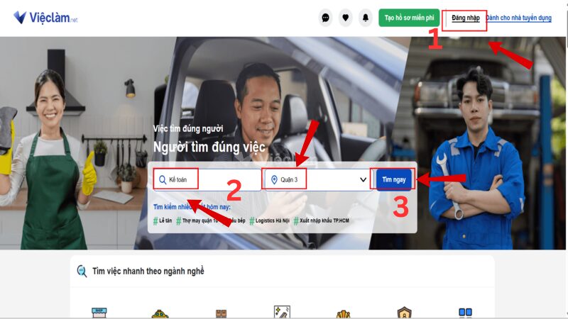 Tìm việc tại Vieclam.net với thao tác cực kỳ đơn giản và nhanh chóng