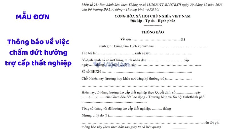 Mẫu đơn Thông báo về việc hưởng trợ cấp thất nghiệp theo Mẫu số 23