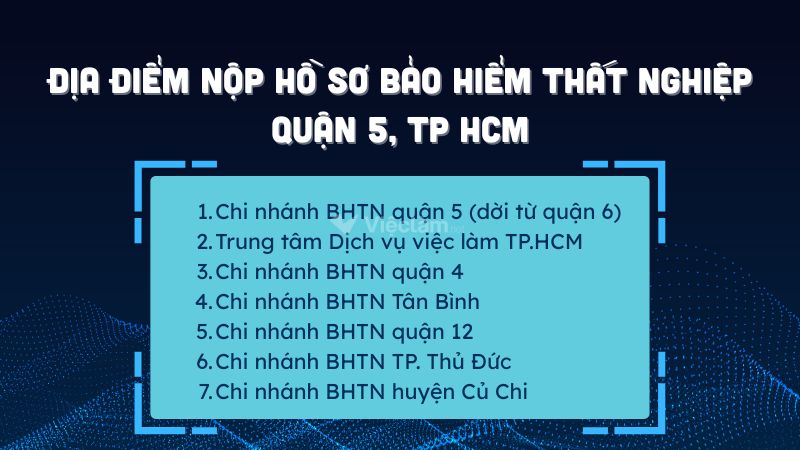 Địa điểm nộp hồ sơ bảo hiểm thất nghiệp Quận 5, TP HCM Danh sách địa điểm nộp hồ sơ bảo hiểm thất nghiệp Quận 5, TP HCM