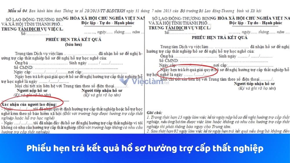Địa điểm nộp hồ sơ bảo hiểm thất nghiệp tại Củ Chi, TP HCM Mẫu phiếu hẹn trả kết quả hồ sơ hưởng trợ cấp thất nghiệp