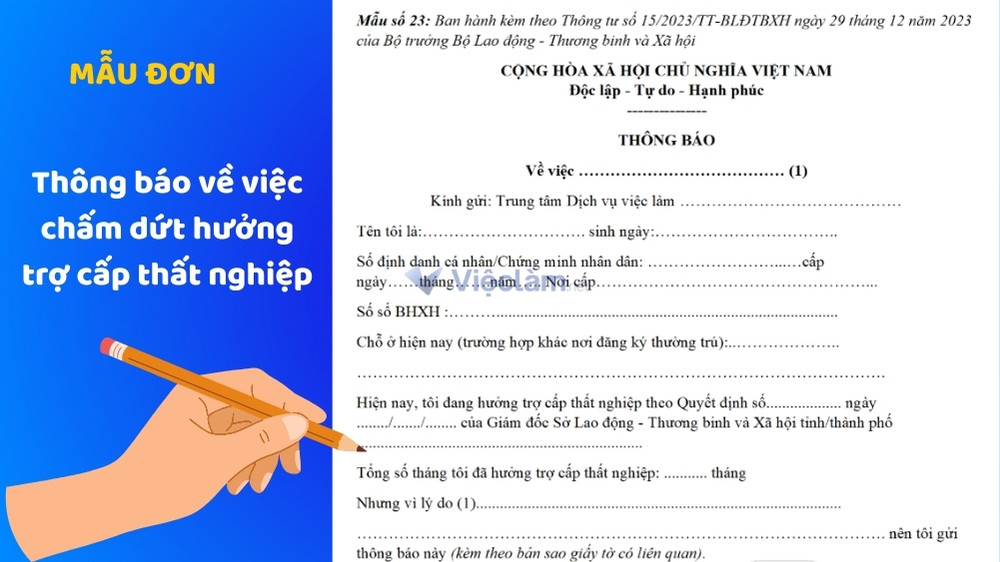 Địa điểm nộp hồ sơ bảo hiểm thất nghiệp tại Củ Chi, TP HCM Mẫu đơn Thông báo về việc chấm dứt hưởng trợ cấp thất nghiệp