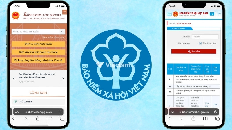 Bảo hiểm xã hội quận Nam Từ Liêm: Địa chỉ và thông tin liên hệ Giao diện Cổng Dịch vụ công Quốc Gia (bên trái) và Cổng Dịch vụ công BHXH Việt Nam (bên phải)