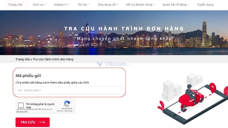 Tra cứu bằng mã vận đơn khi chuyển phát hồ sơ bằng đơn vị Viettelpost
