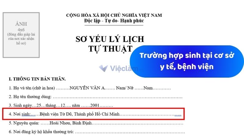 Hướng dẫn cách ghi cho Trường hợp sinh tại cơ sở y tế, bệnh viện