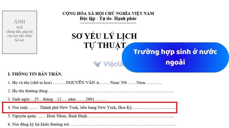 Hướng dẫn cách ghi cho Trường hợp sinh ở nước ngoài