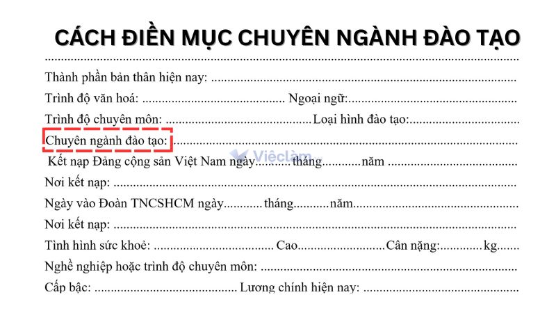 Mục chuyên ngành đào tạo trong sơ yếu lý lịch