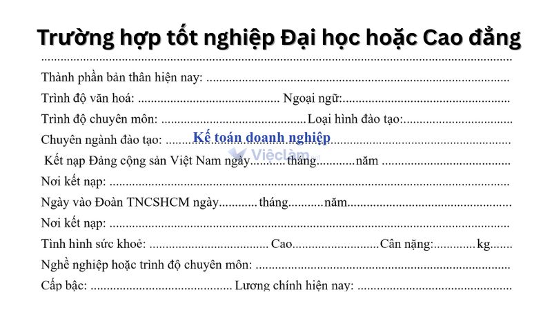 Cách điền tên chuyên ngành nếu đã tốt nghiệp Đại học/ Cao đẳng