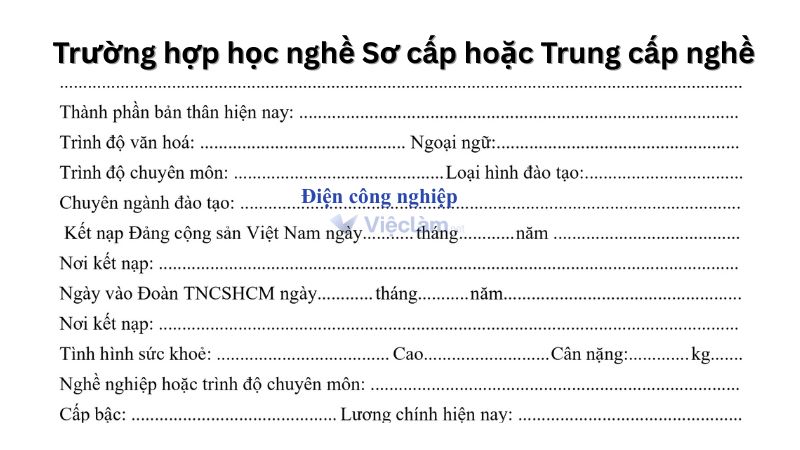 Cách điền tên chuyên ngành nếu học nghề hoặc trung cấp nghề