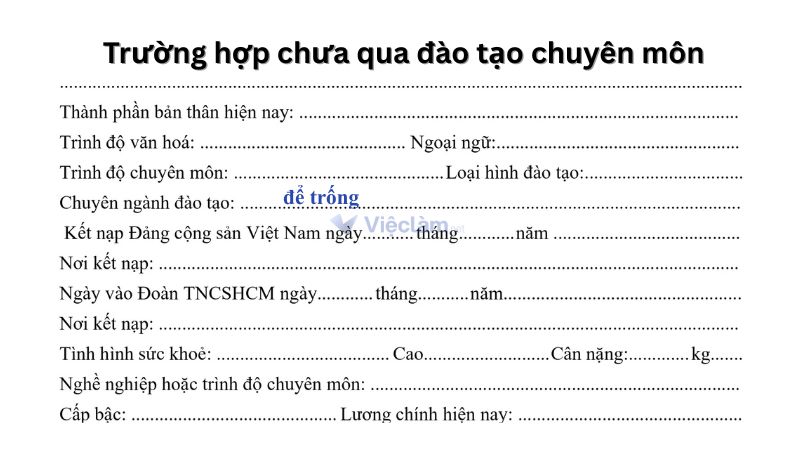 Cách điền tên chuyên ngành nếu chưa qua đào tạo