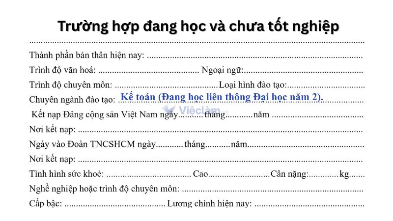 Cách điền tên chuyên ngành trong trường hợp đang học, chưa tốt nghiệp