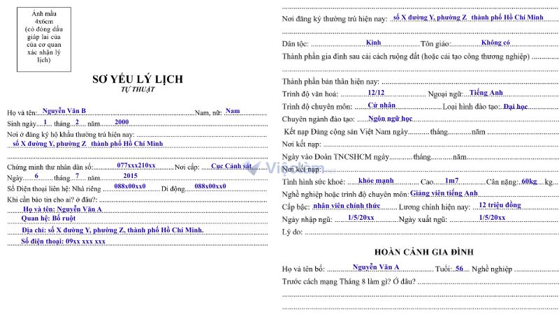 Vieclam.net sẽ hướng dẫn chi tiết cách điền sơ yếu lý lịch