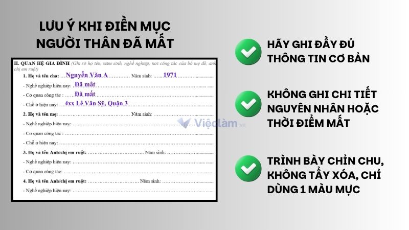 Những lưu ý khi điền thông tin người đã mất trong sơ yếu lý lịch