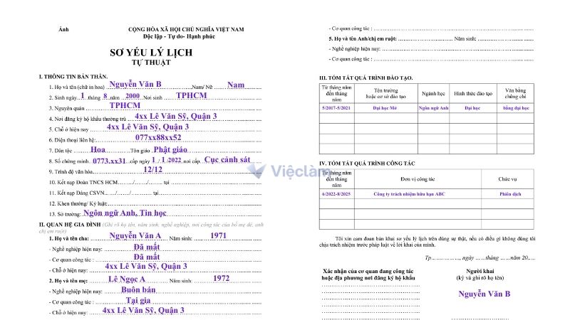 Vieclam.net hướng dẫn cách điền sơ yếu lý lịch chính xác, chi tiết
