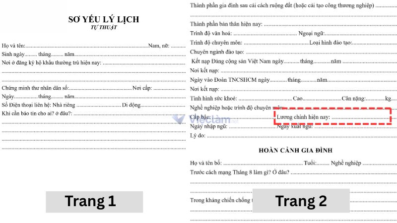 Mục lương chính hiện nay thường nằm ở trang 2 trong sơ yếu lý lịch