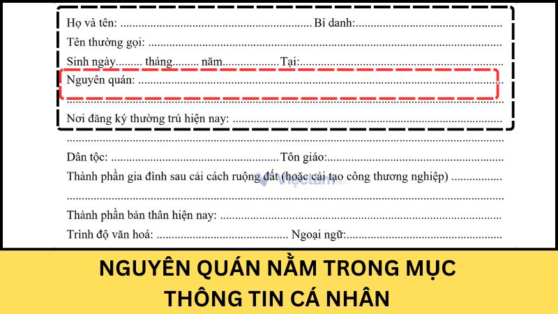 Nguyên quán trong sơ yếu lý lịch là gì? Hướng dẫn cách viết chi tiết Vị trí của mục nguyên quán trong sơ yếu lý lịch