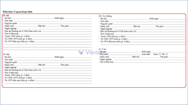 Mục khai hoàn cảnh gia đình trong sơ yếu lý lịch