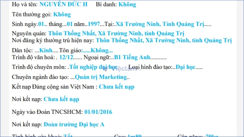 Cách viết thông tin cá nhân trong sơ yếu lý lịch tự thuật