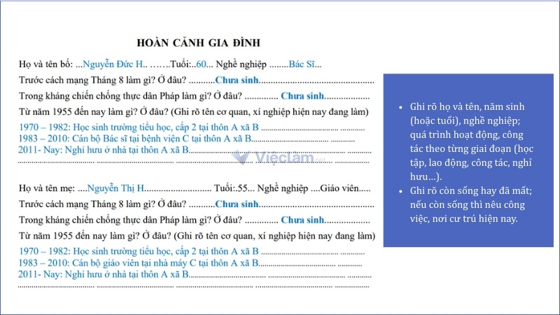 Hướng dẫn điền mục hoàn cảnh gia đình chi tiết