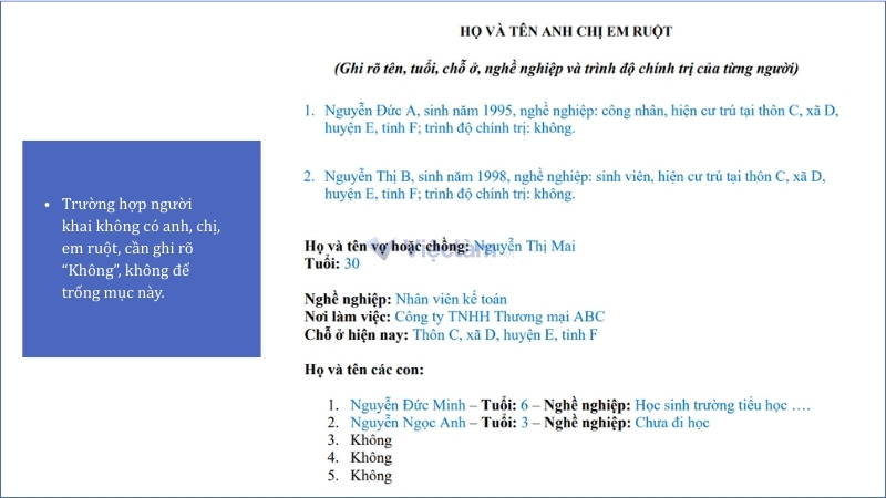 Cách viết họ và tên anh, chị, em ruột trong sơ yếu lý lịch tự thuật