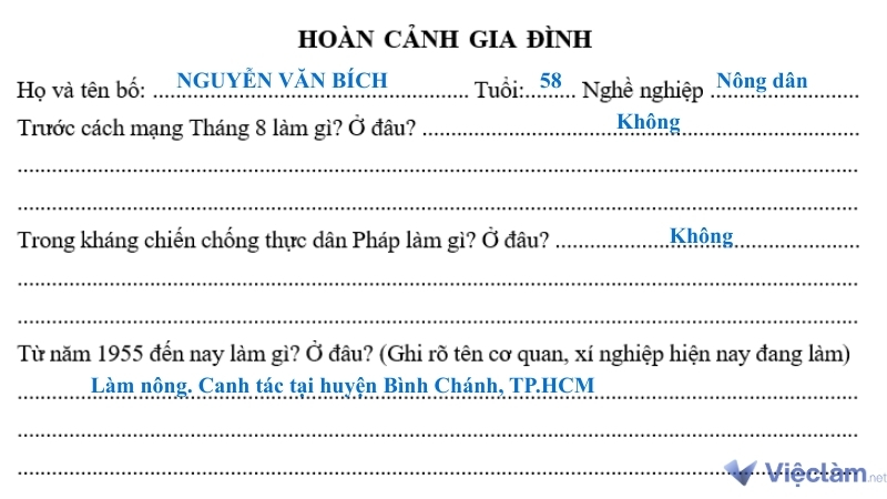 Mẫu hướng dẫn cách điền phần Hoàn cảnh gia đình