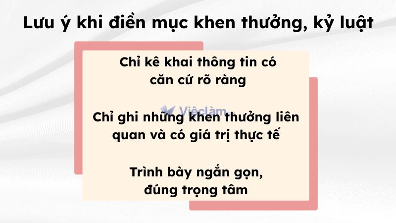 Lưu ý khi điền mục khen thưởng, kỷ luật