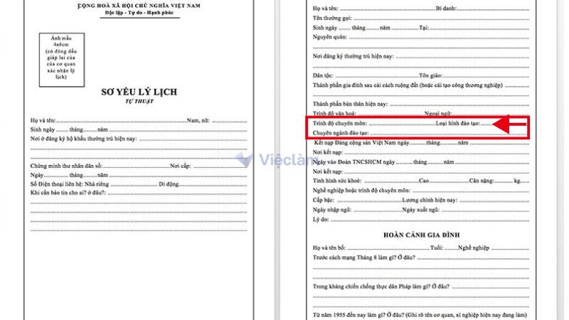 Cách ghi mục hình thức đào tạo trong sơ yếu lý lịch chuẩn Vị trí của hình thức đào tạo trong sơ yếu lý lịch ở mục "trình độ chuyên môn"