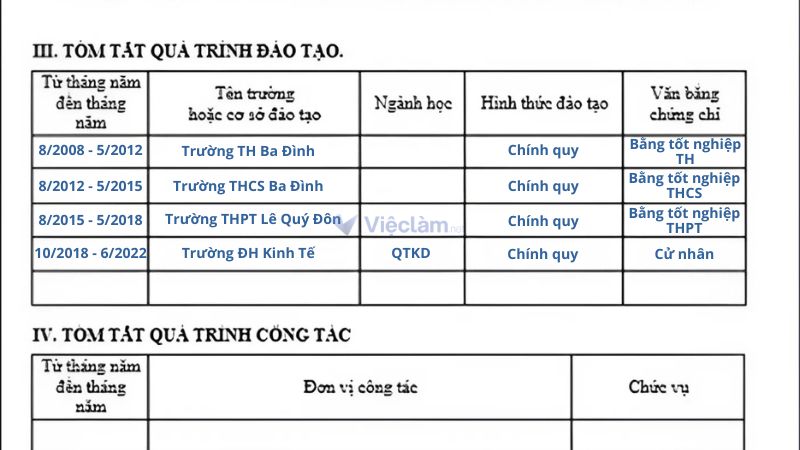 Cách ghi mục hình thức đào tạo trong sơ yếu lý lịch chuẩn Người có nhiều quá trình học, hình thức đào tạo được ghi theo từng dòng tương ứng