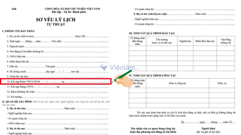 Cách ghi nơi kết nạp Đoàn trong sơ yếu lý lịch