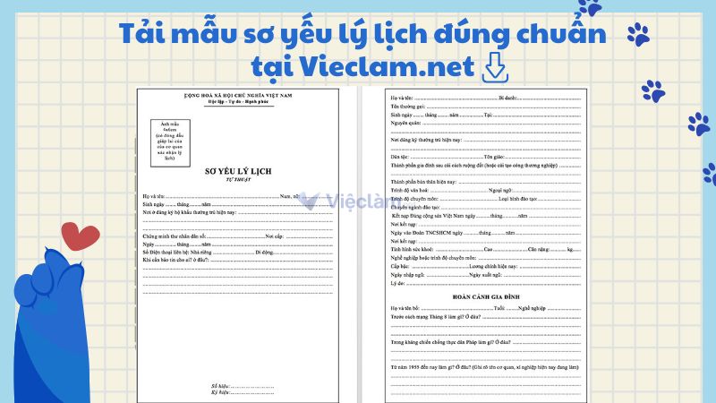 Tải về mẫu sơ yếu lý lịch chuyên nghiệp tại Vieclam.net