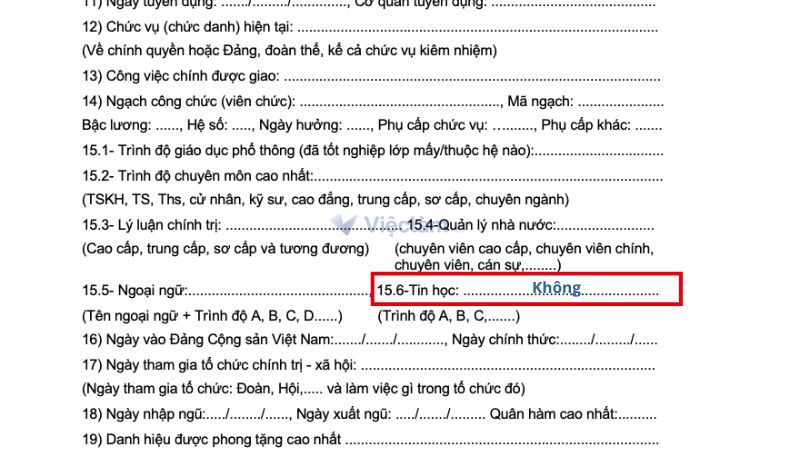 Hướng dẫn cách viết trình độ tin học trong sơ yếu lý lịch Cách ghi mục trình độ tin học trong sơ yếu lý lịch nếu chưa có chứng chỉ tin học