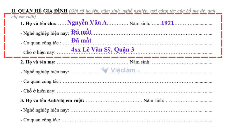 Cách điền mục người thân đã mất trong sơ yếu lý lịch