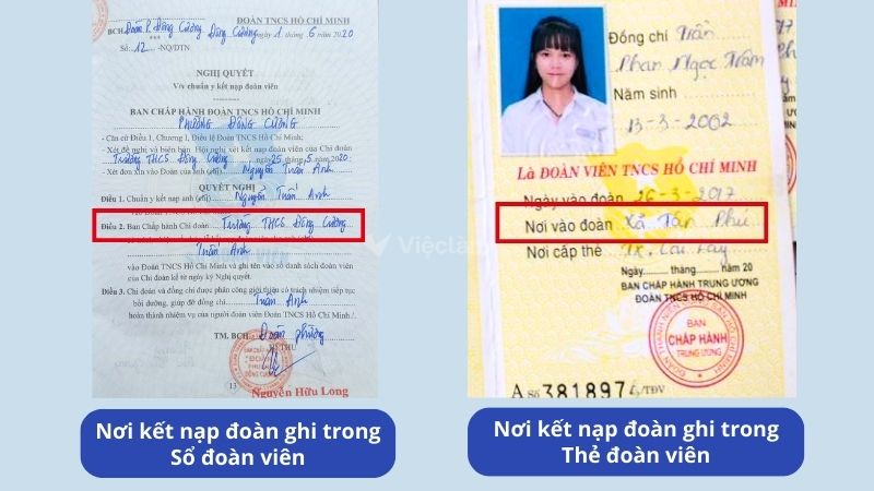 Nơi kết nạp Đoàn trong sổ Đoàn viên và Thẻ đoàn viên